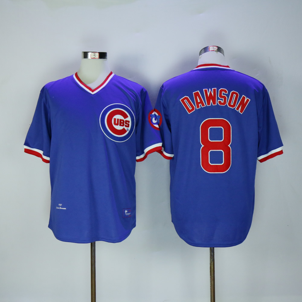 Men Chicago Cubs 8 Dawson Blue Throwback MLB Jerseys